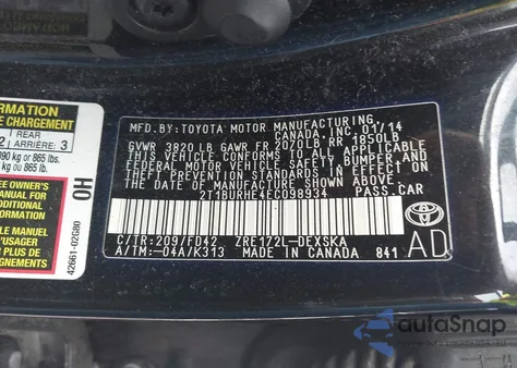 2014 Toyota Corolla S Plus from USA, damaged, VIN 2T1BURHE4EC098934